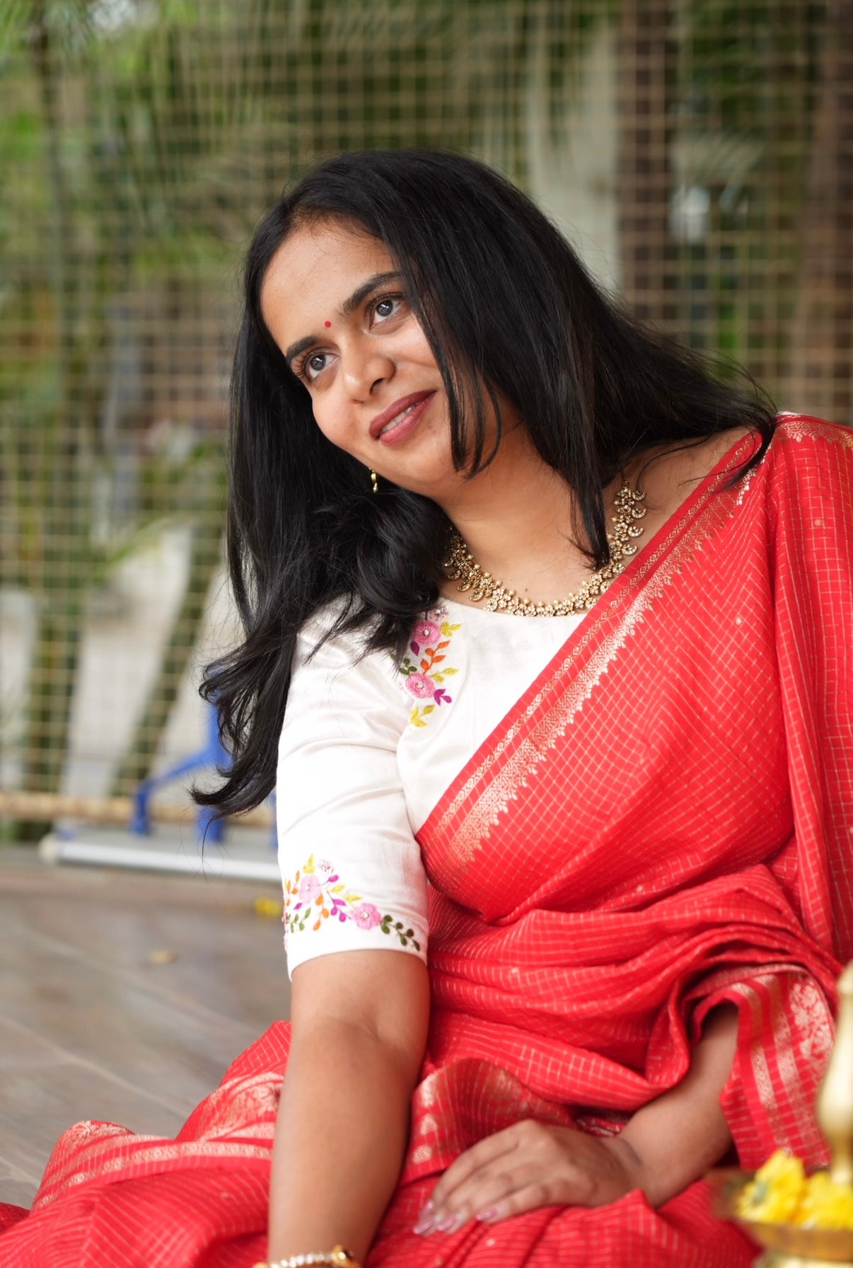White color   blouse with hand  embroidery
