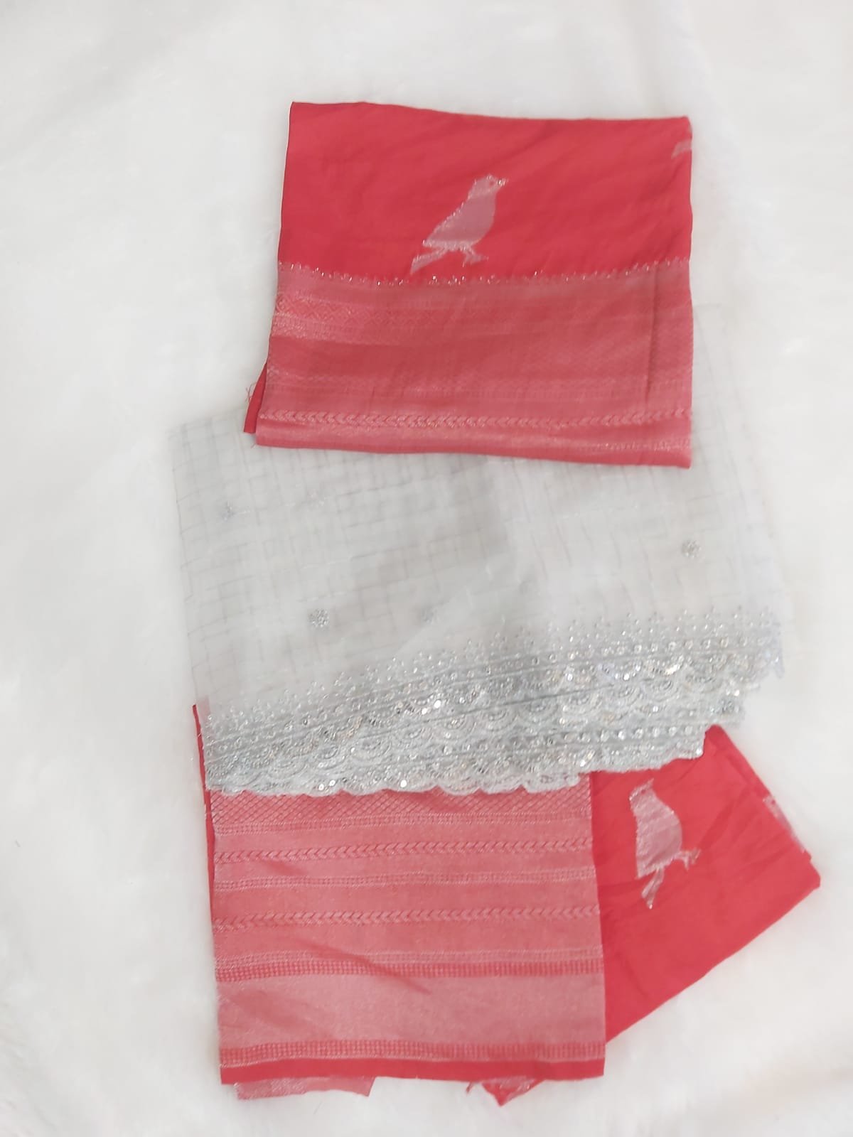Banarasi Weave Half Saree Red With Net Scalloped Dupatta