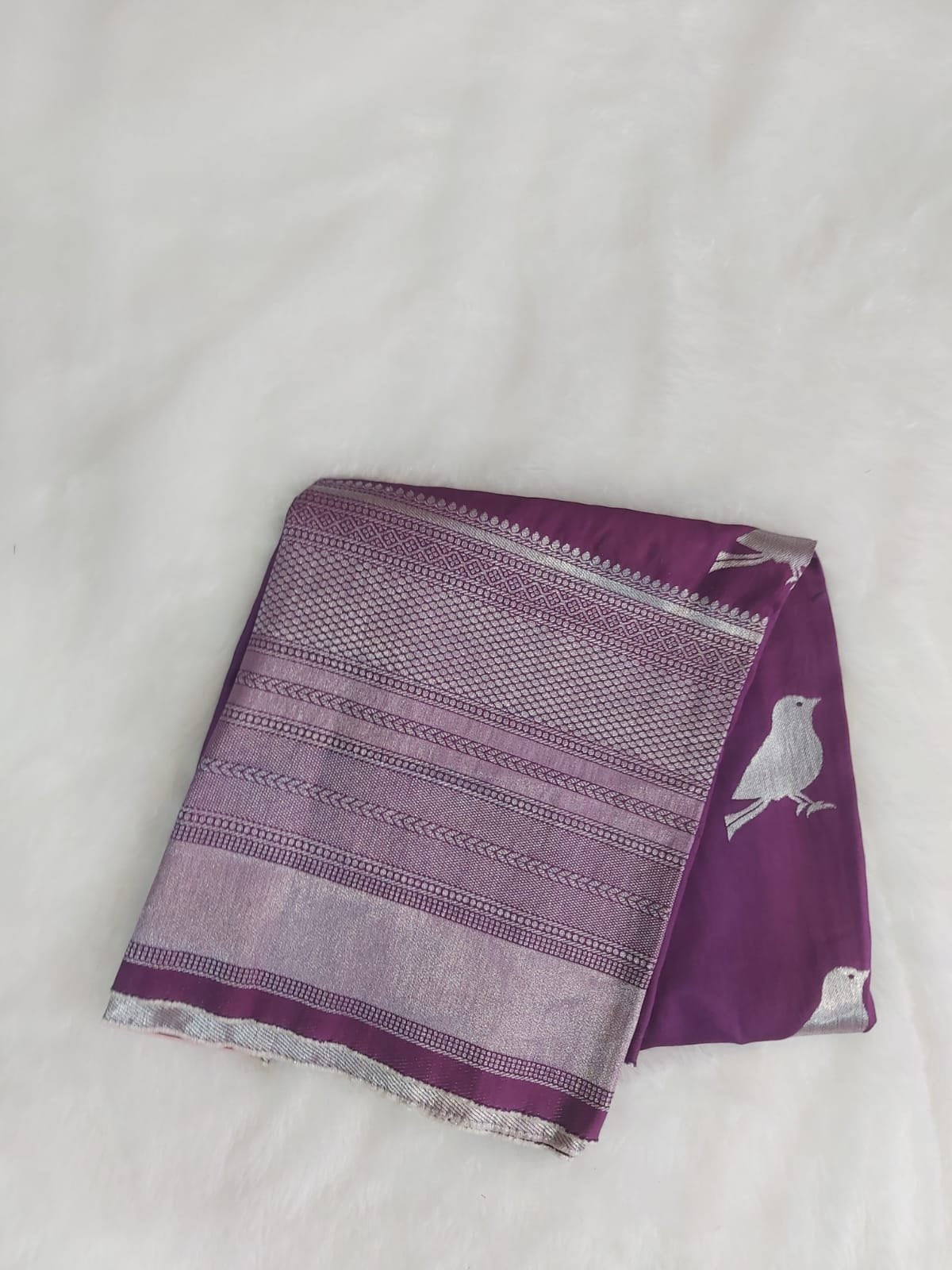 Banarasi Weave Half Saree Violet With Net Scalloped Dupatta