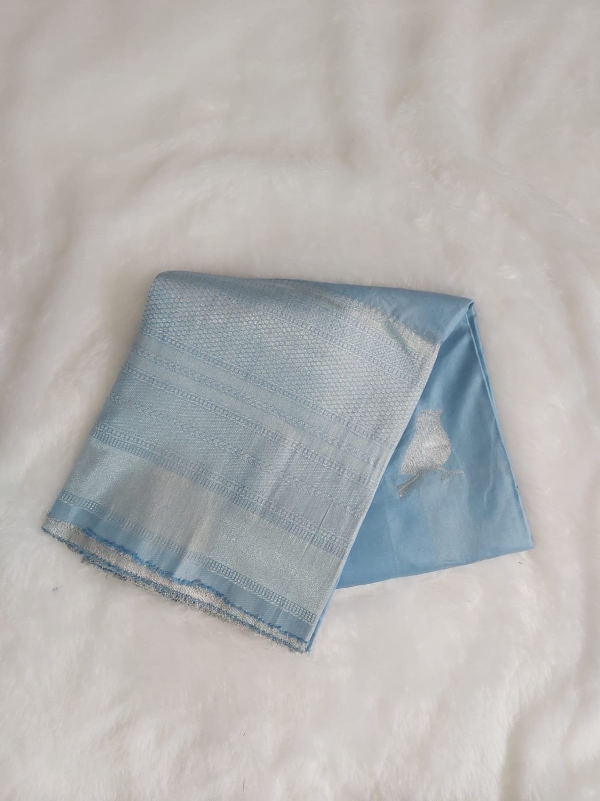 Banarasi Weave Half Saree Blue With Net Scalloped Dupatta