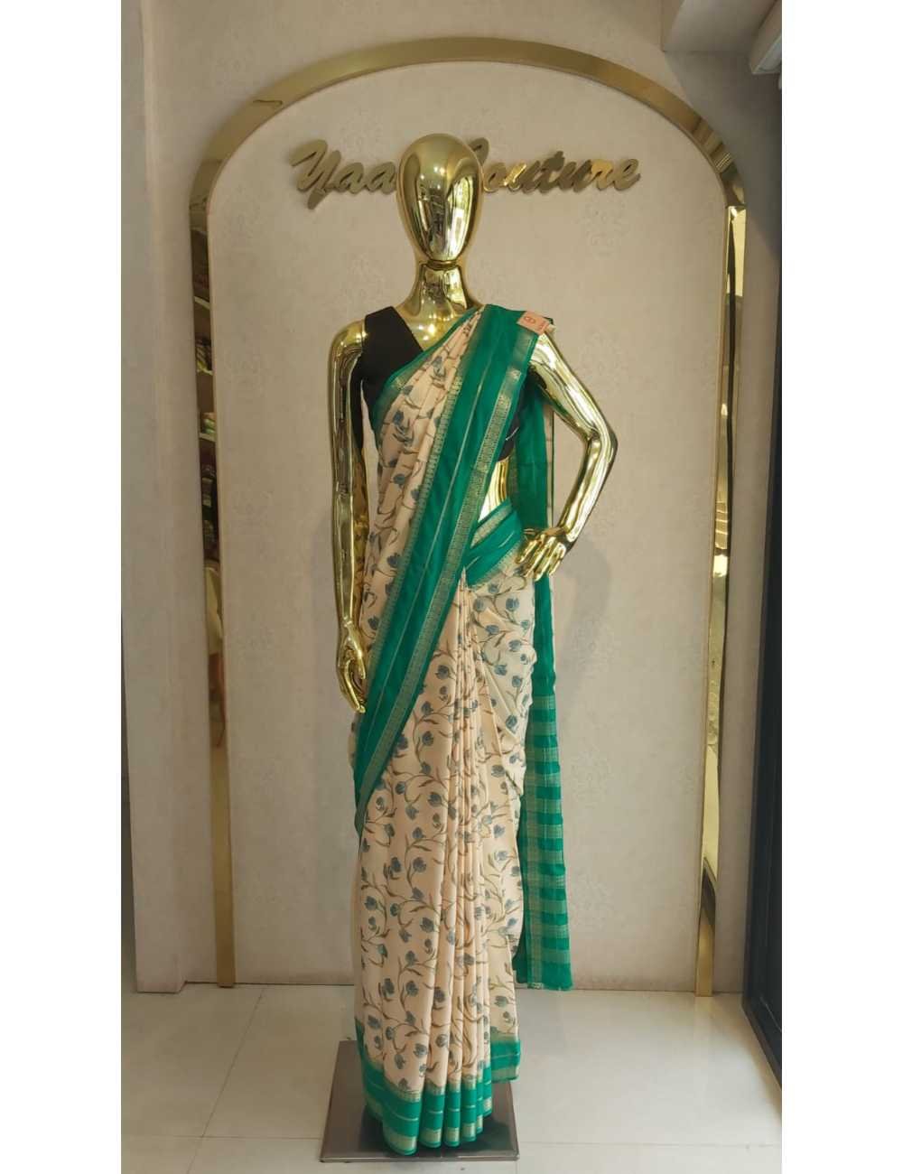 Crepe Silk Saree With Bentex Border Peach And Green