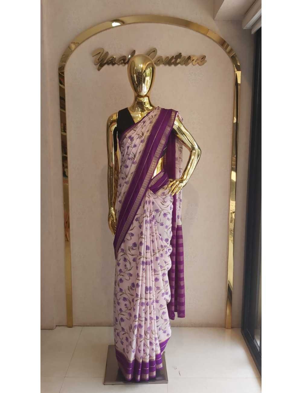 Crepe Silk Saree With Bentex Border Light Lavender And Violet