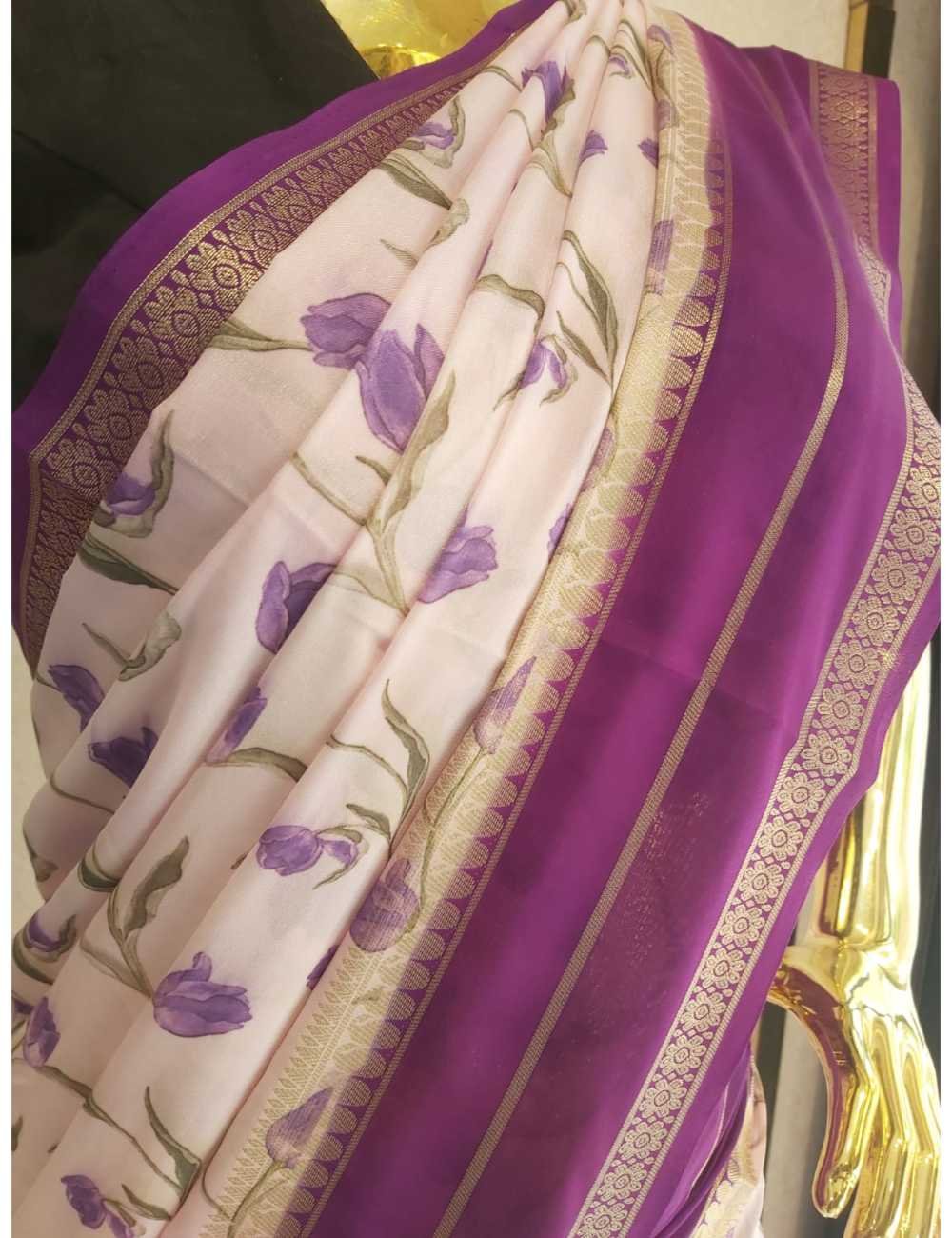 Crepe Silk Saree With Bentex Border Light Lavender And Violet