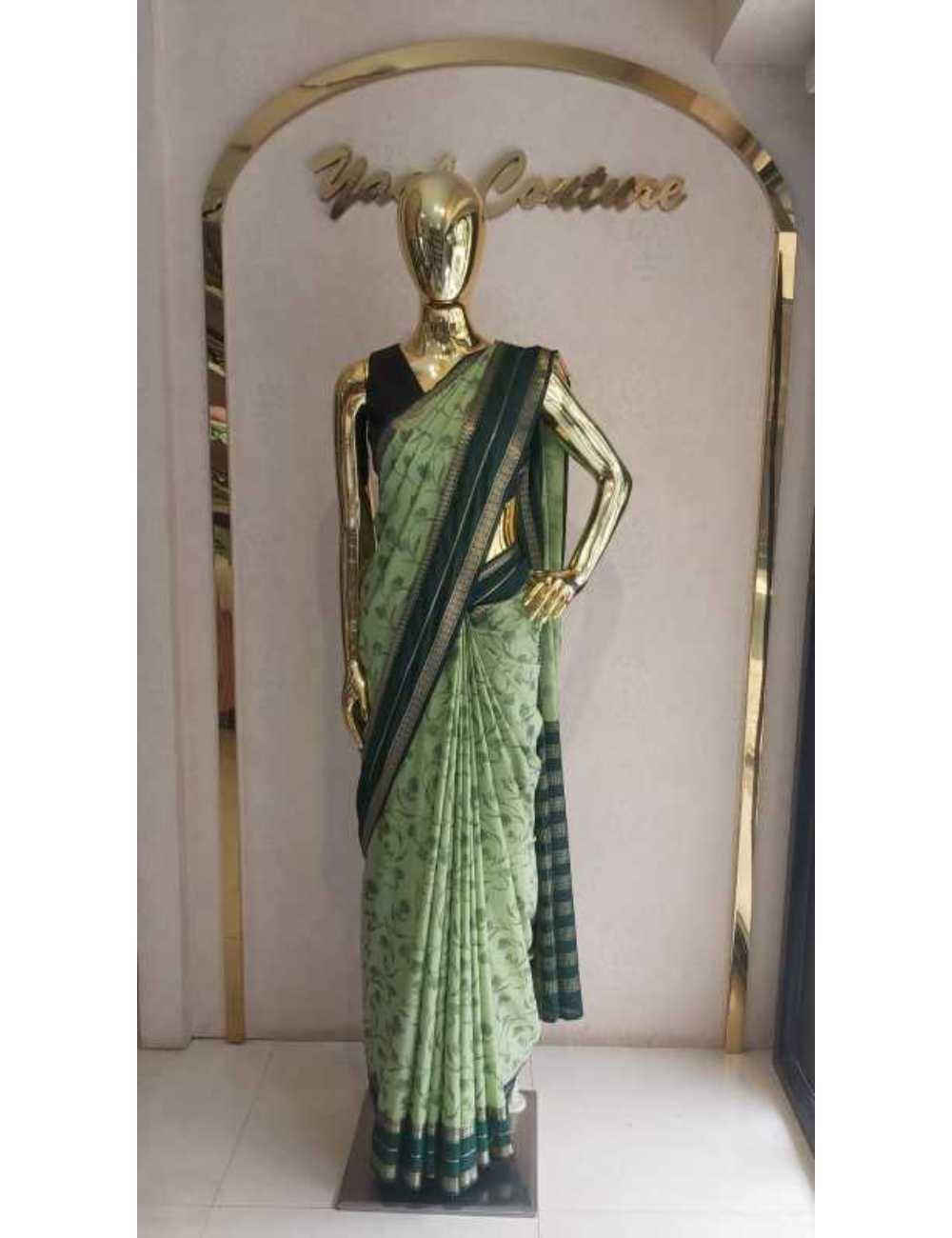 Crepe Silk Saree With Bentex Border Green And Thick Green