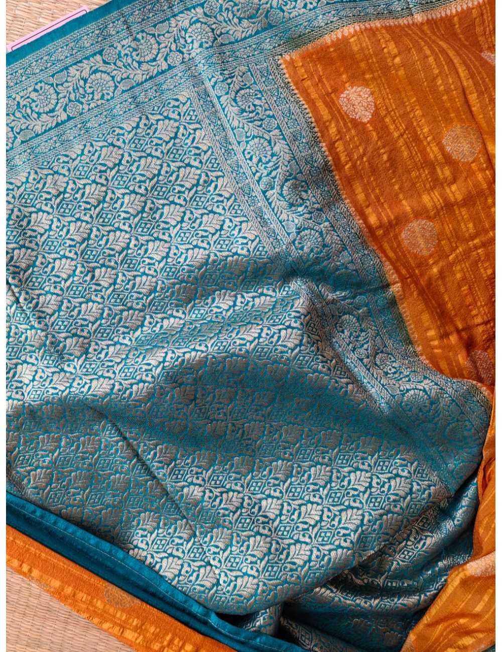 Crush Georgette With Weaving Border Mustard