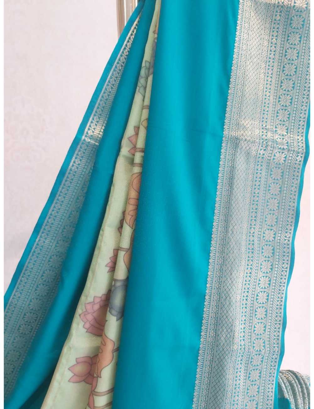 Kalamkari Print Saree Light Green And  Rama Green