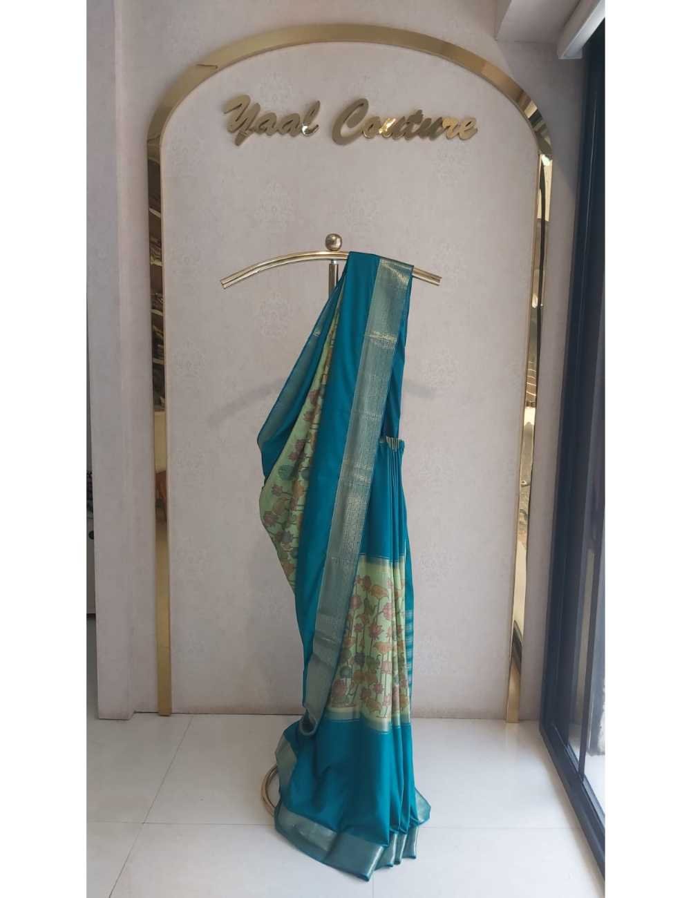Kalamkari Print Saree Light Green And  Rama Green
