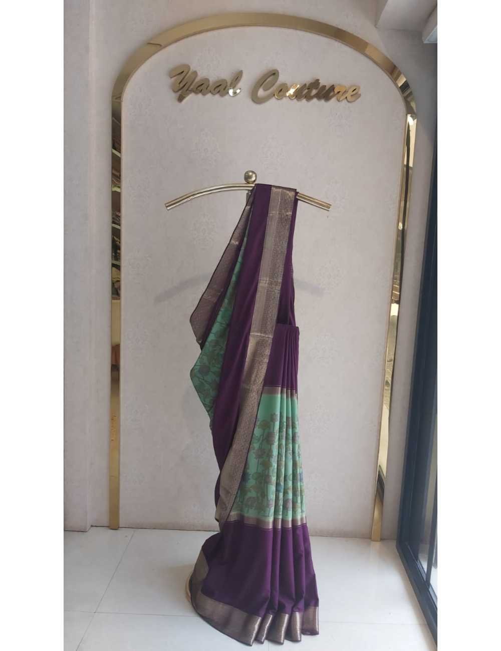Kalamkari Print Saree Green And Purple