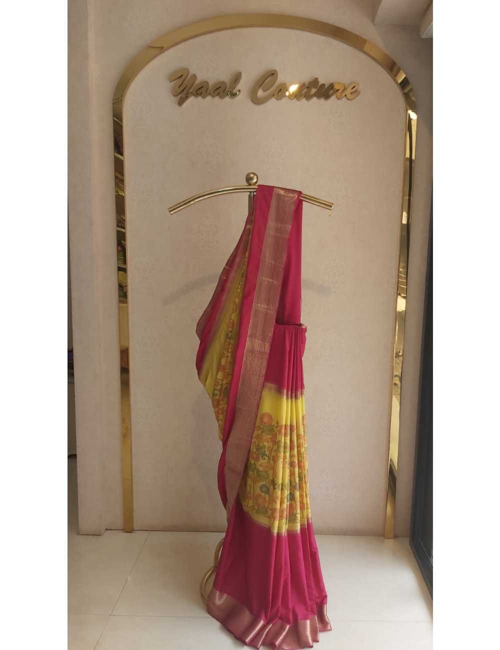 Kalamkari Print Saree Yellow And Pink