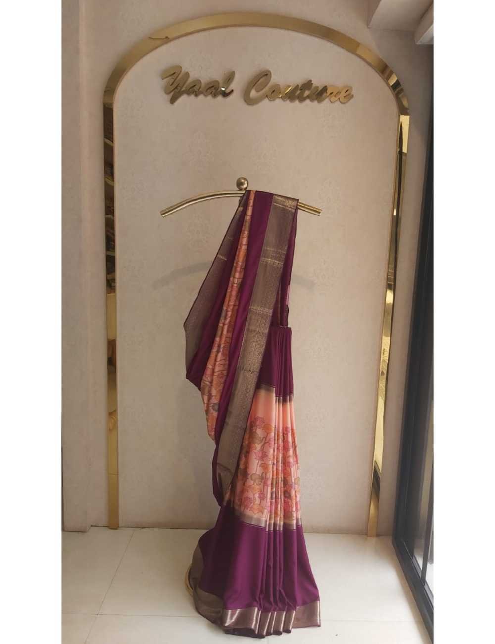 Kalamkari Print Saree Peach And Purple