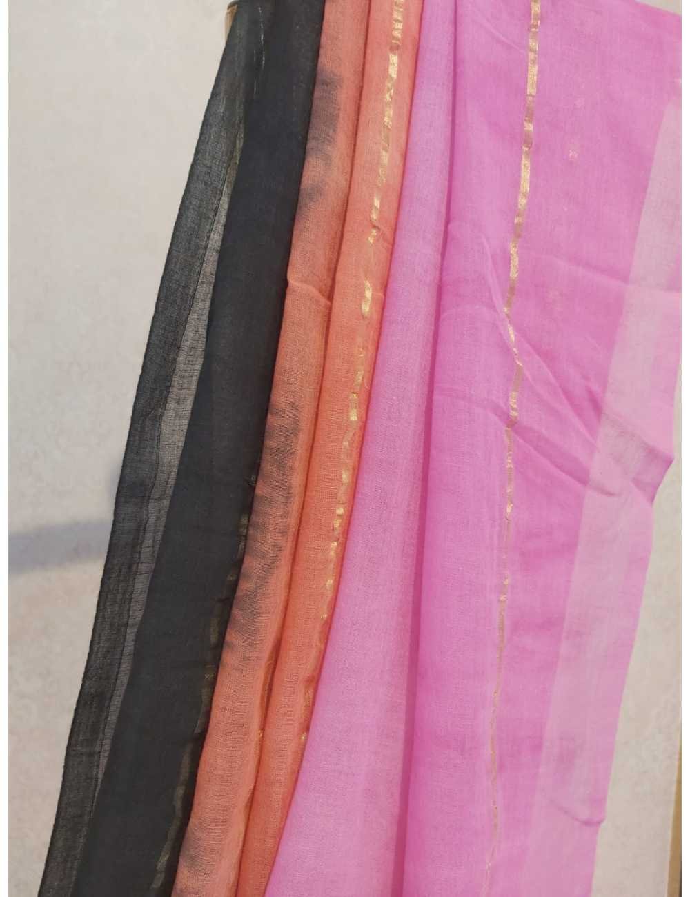 Tricolour Mul Saree with Orange Blouse
