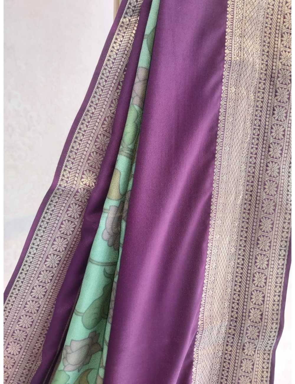 Kalamkari Print Saree Green And Purple
