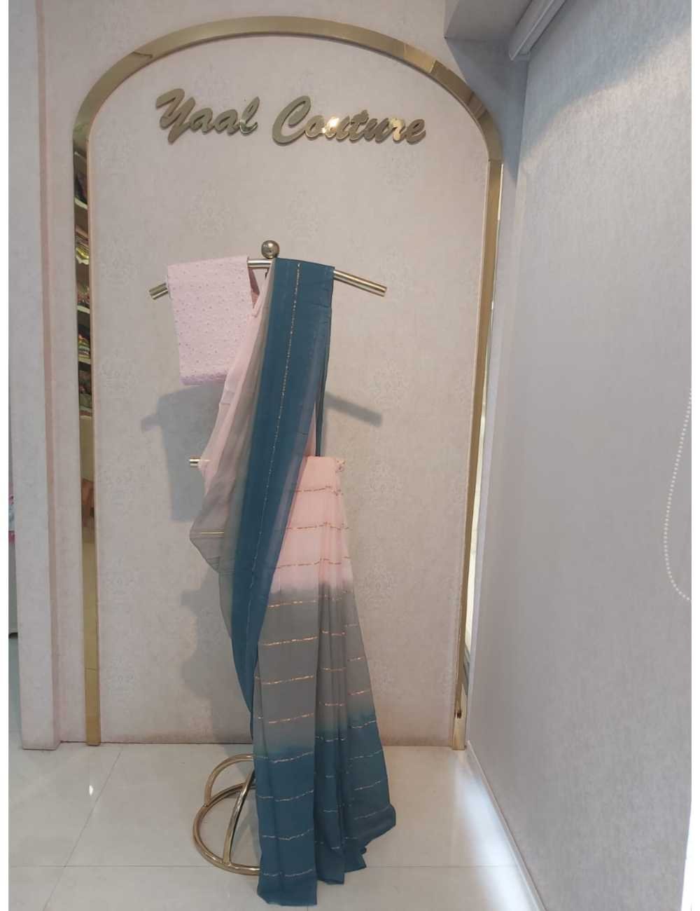 Tricolour Mul Saree with Light Pink Blouse