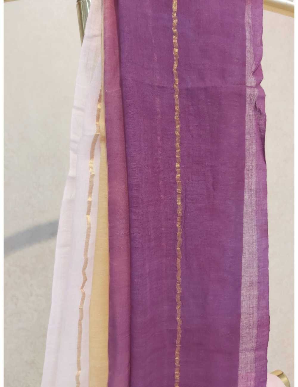 Tricolour Mul Saree with Dark Pink Blouse