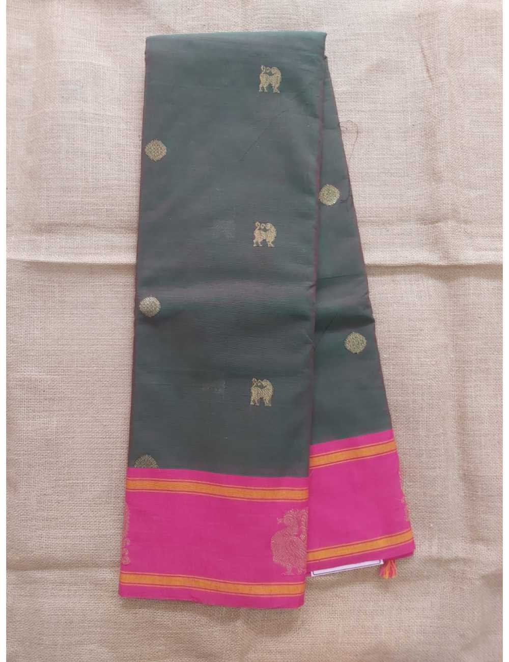 Handloom Saree with Kanchi Border Green
