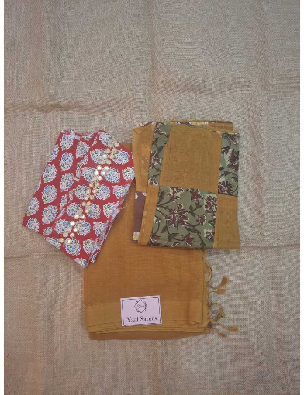 Mangalgiri Plain Cotton Saree Mustard