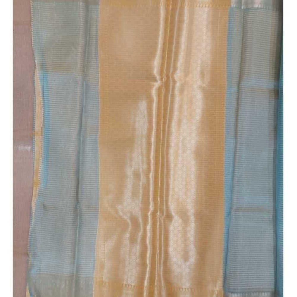 Elegant Tissue Blue & Yellow Saree