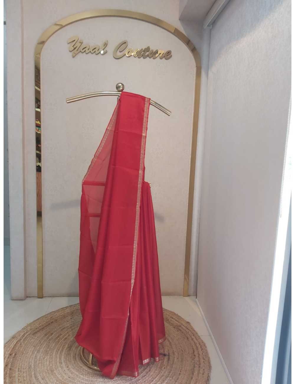 Crepe Mysore Silk Saree with Meenakari Blouse Red