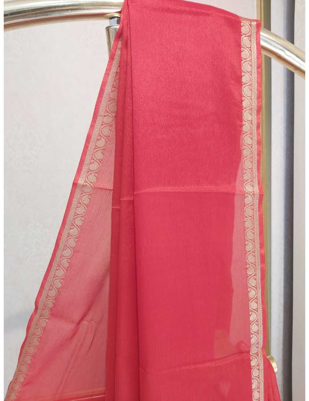 Crepe Mysore Silk Saree with Meenakari Blouse Red