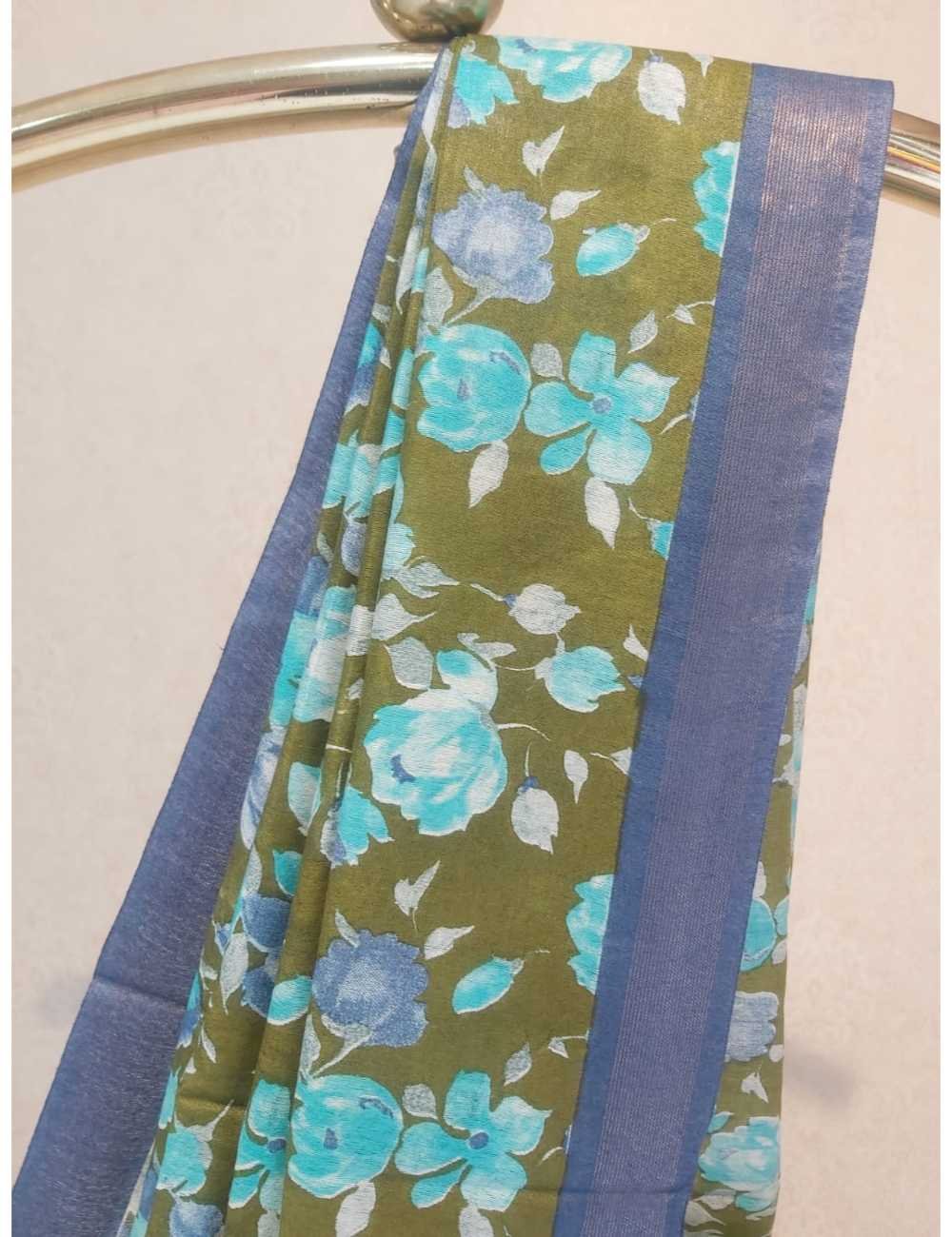 Saptal Olive Green & Blue Elegant Saree