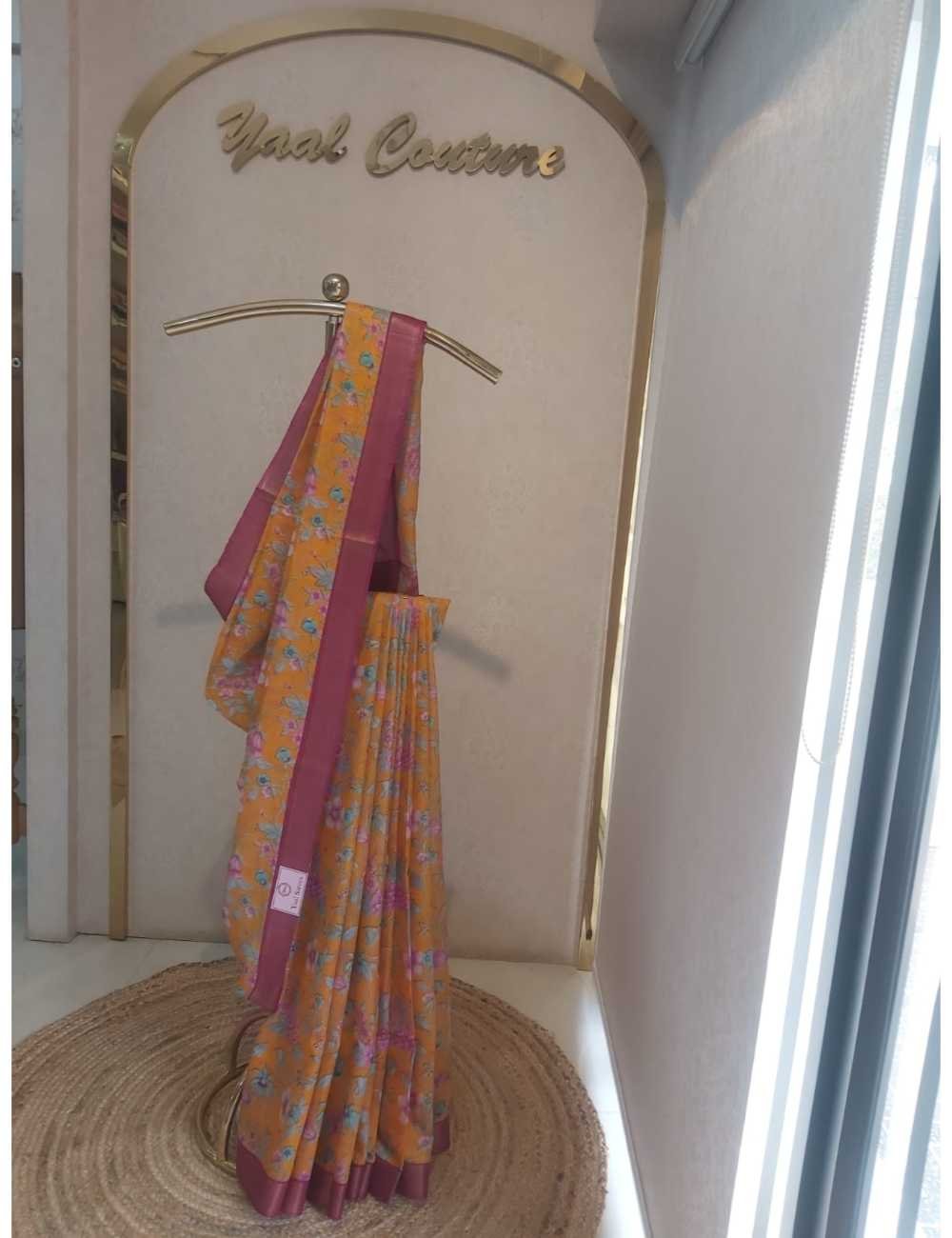 Saptal Yellow Orange & Pink Elegant Saree