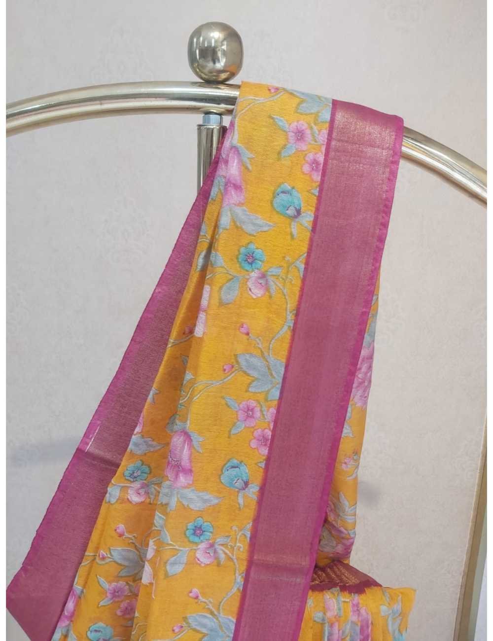 Saptal Yellow Orange & Pink Elegant Saree