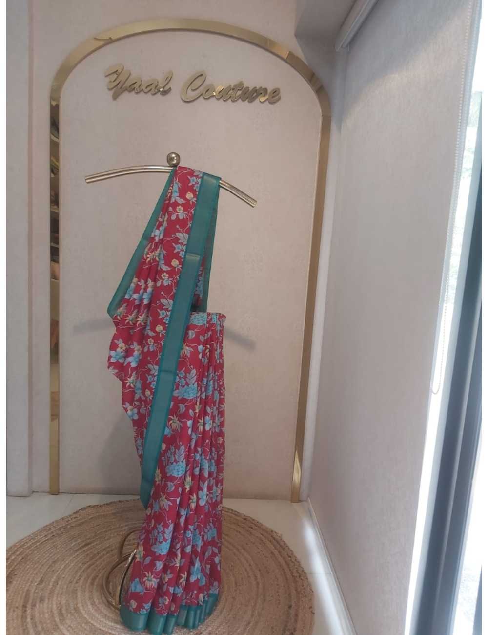 Saptal Red & Rama Green Elegant Saree