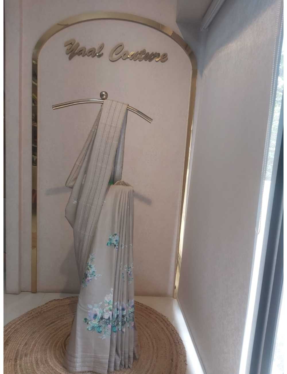 Semi Tassar Saree Pastel Olive Green