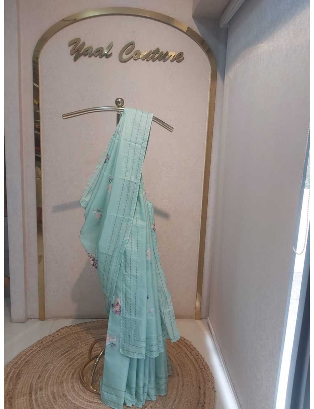 Semi Tassar Saree Pastel Mint Green
