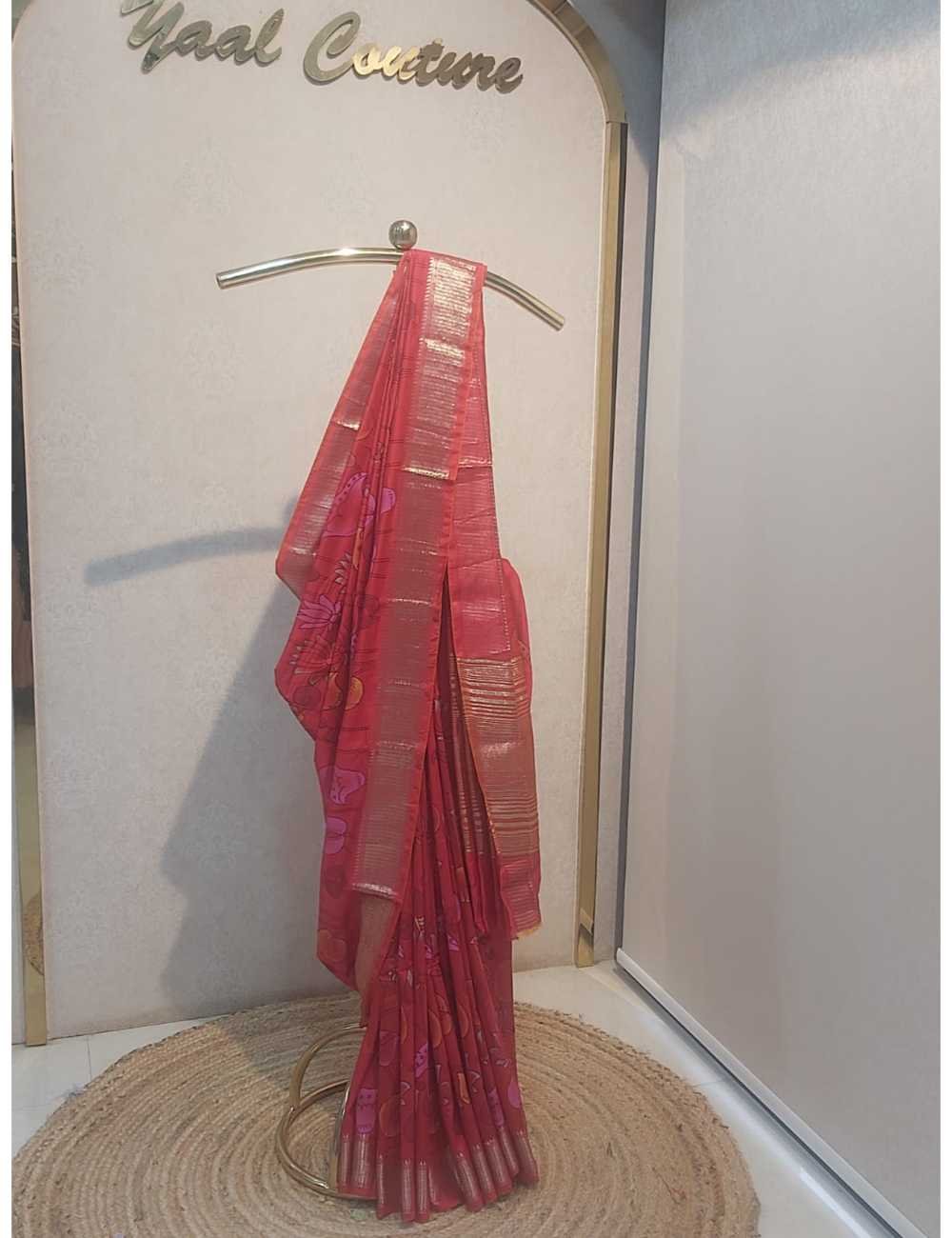 Soft Silk Mangalgiri Jakered Designer Saree Red