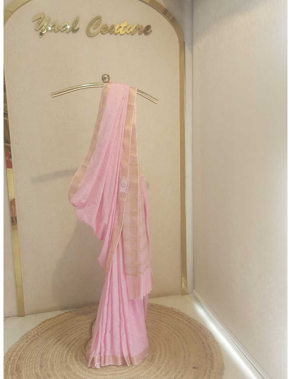Elegant Light Pink Chiffon Saree with Machine Embroidery