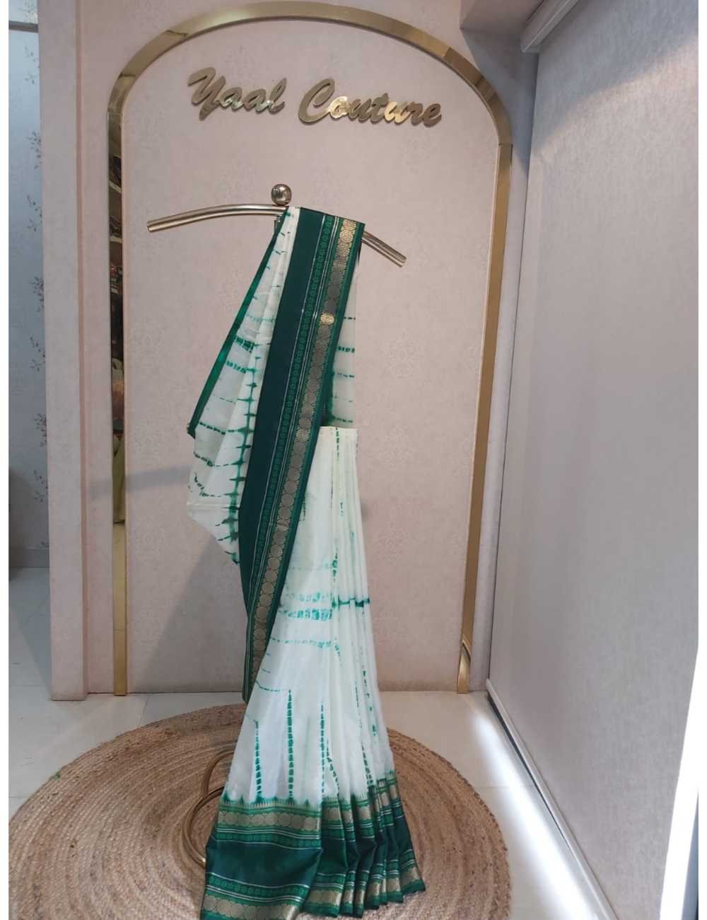 Shibori Warm Silk in Green with White