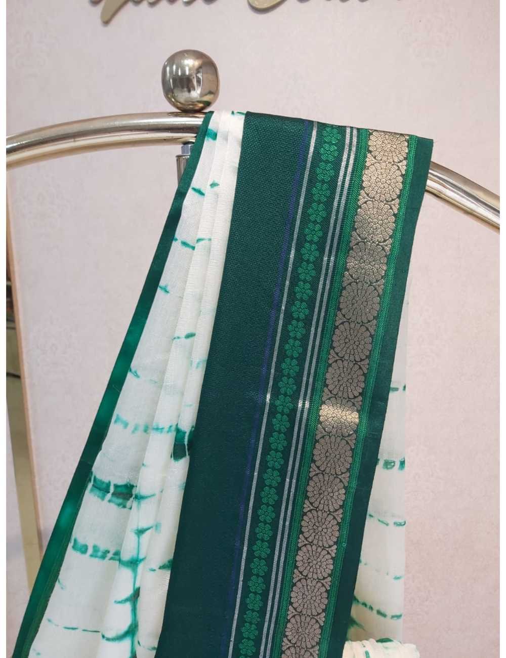 Shibori Warm Silk in Green with White
