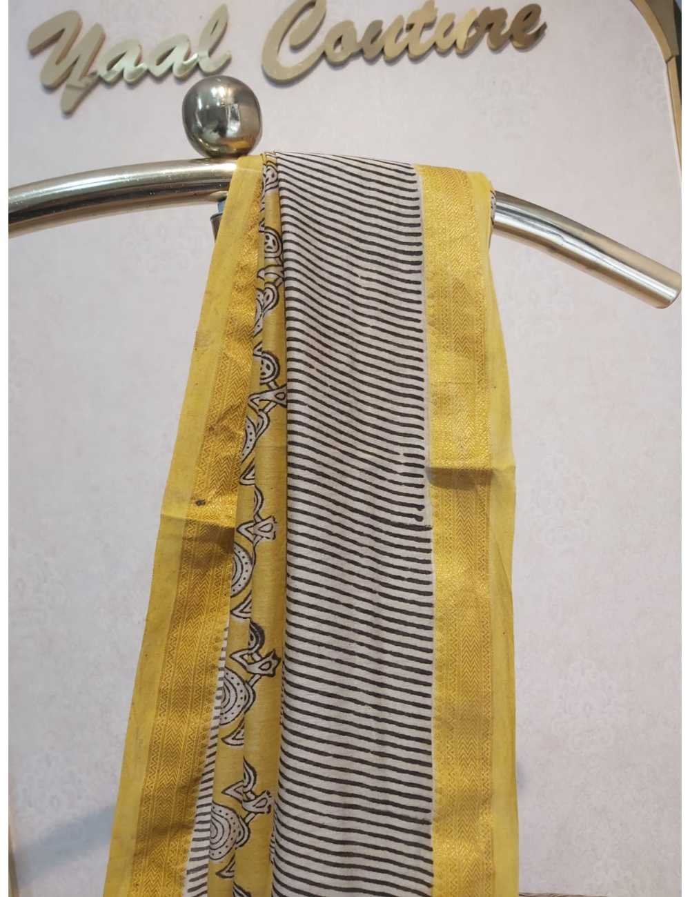 Maheshwari Silk Cotton in Mustard  with Black  Border