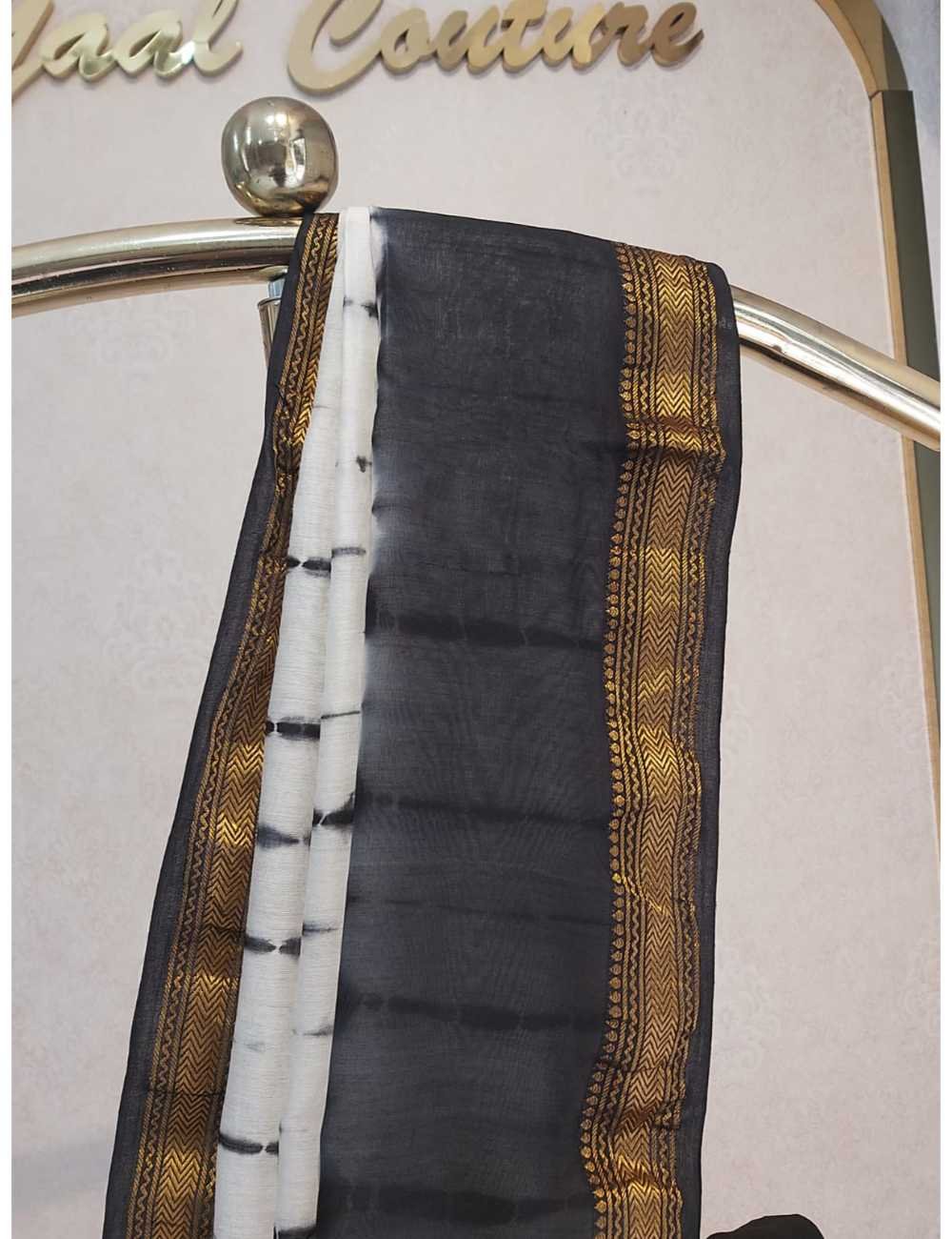 Maheshwari Silk Cotton White And Black Border