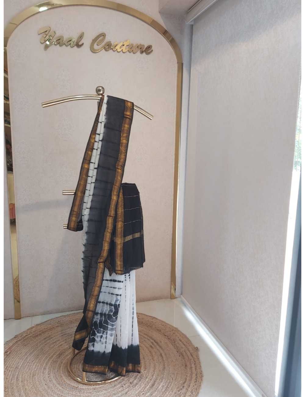 Maheshwari Silk Cotton White And Black Border