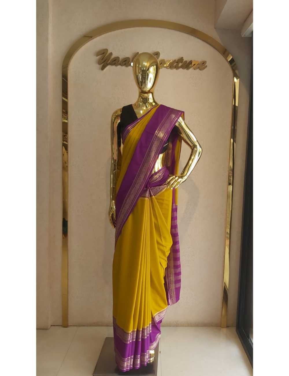 Mysore Silk in Mustard And French Violet Border