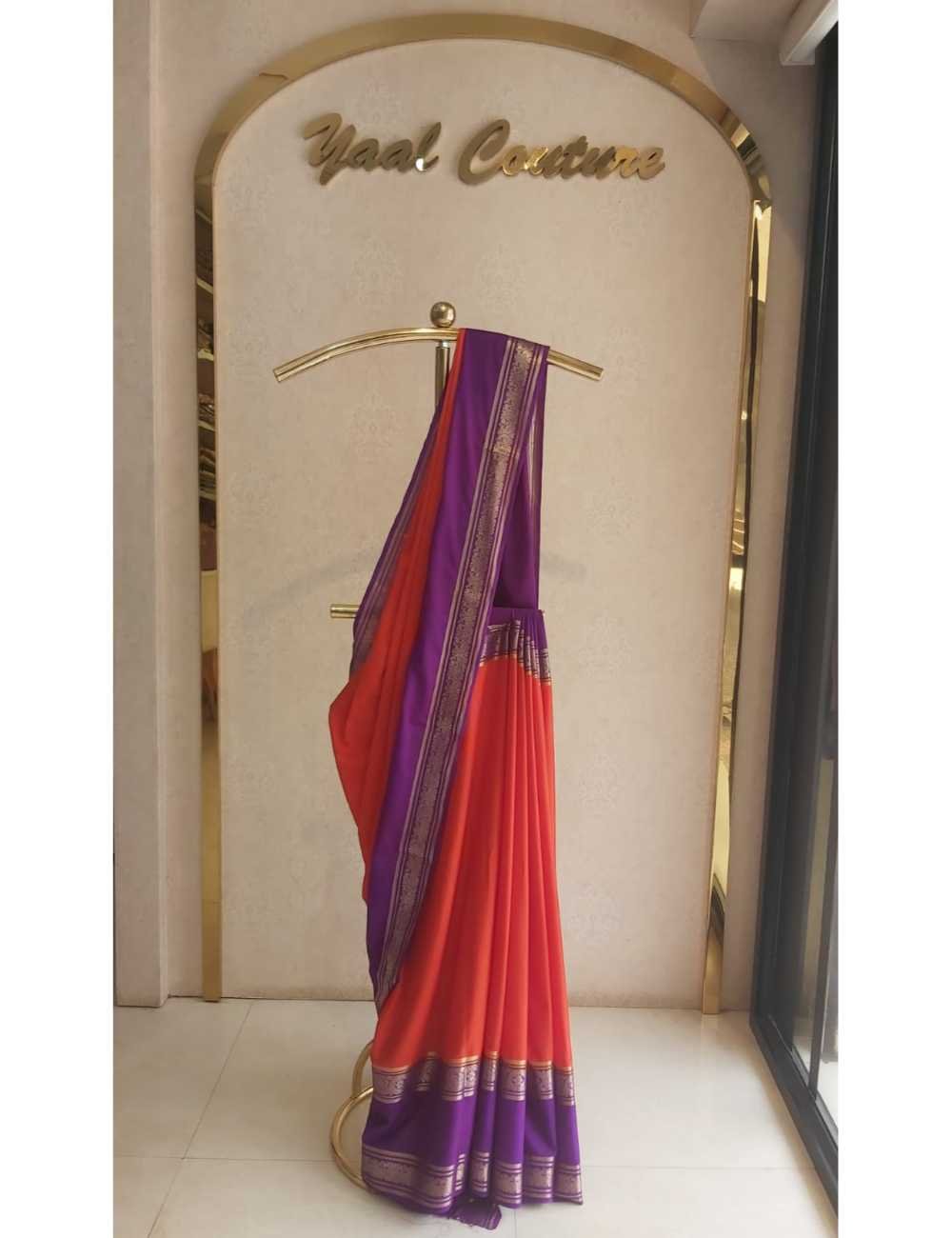 Mysore Silk Red Orange with French Violet  Border