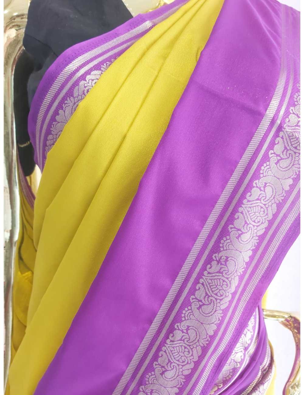 Mysore Silk in Mustard And French Violet Border