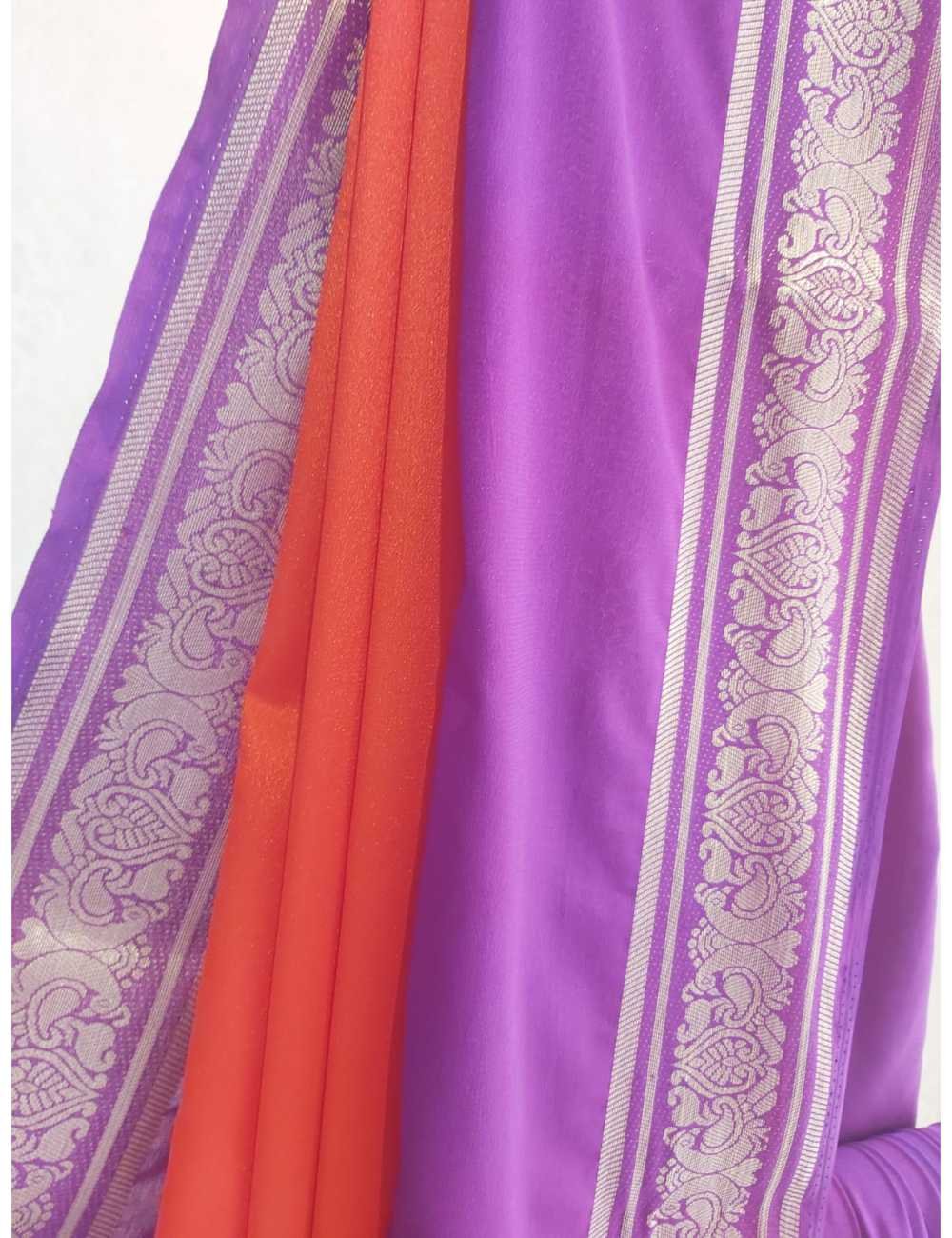 Mysore Silk Red Orange with French Violet  Border