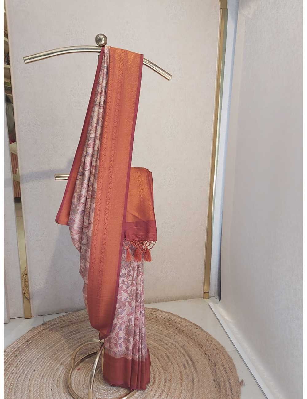 Digital Print Banarasi with Copper Zari Border