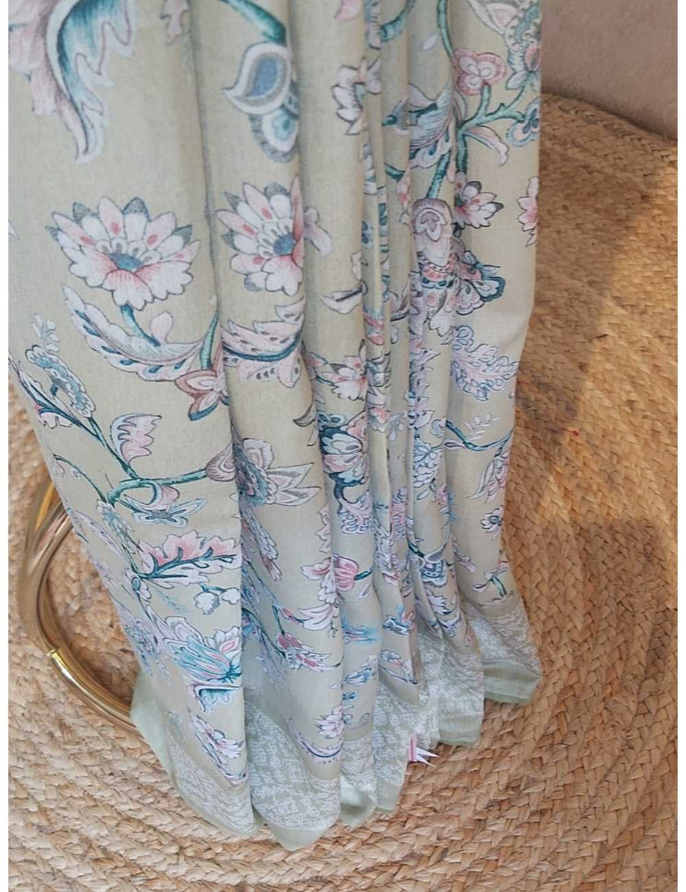 Light Green Linen with Digital Floral Print