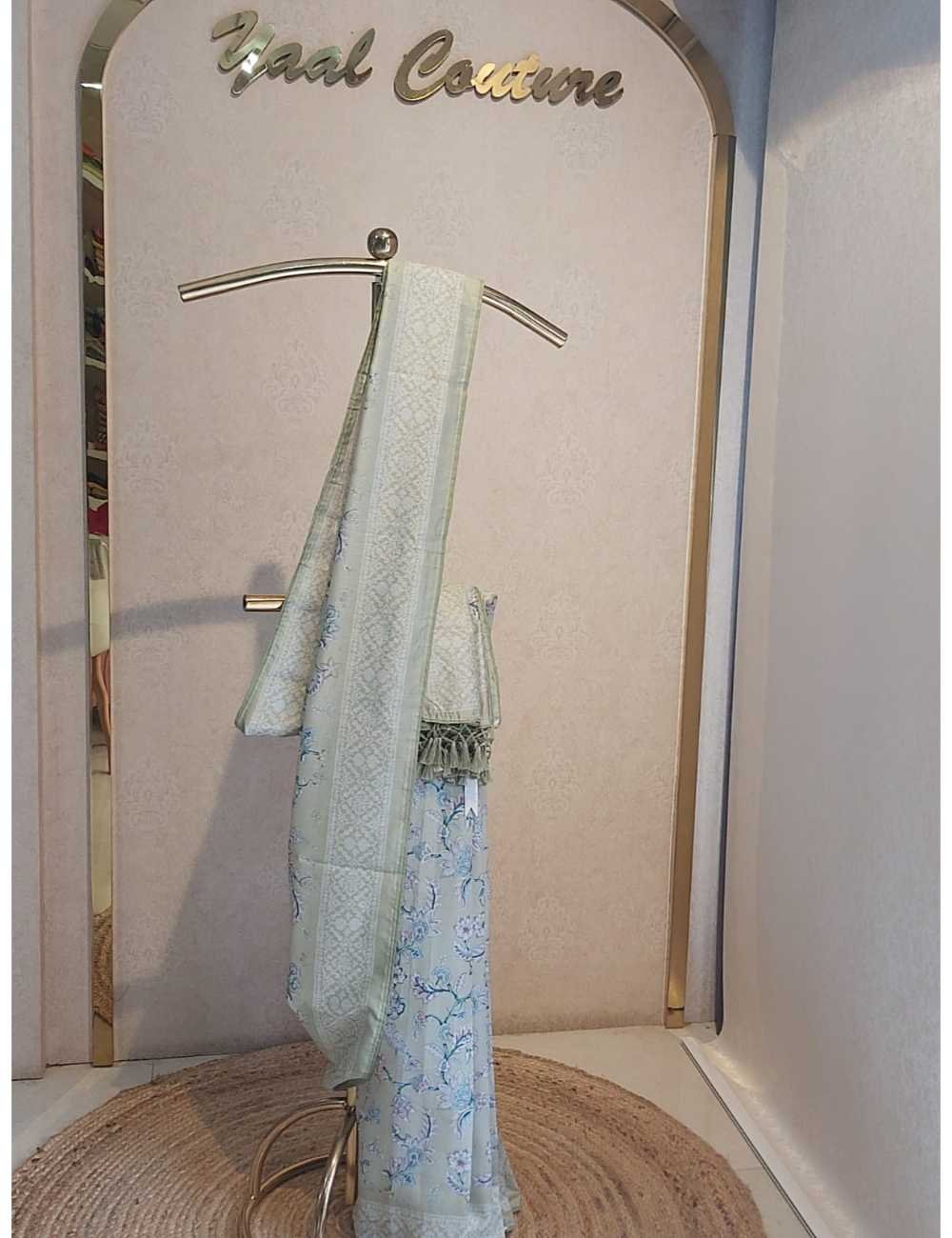 Light Green Linen with Digital Floral Print