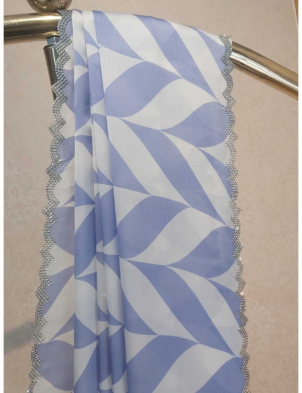 White and Violet Satin with Stonework Border
