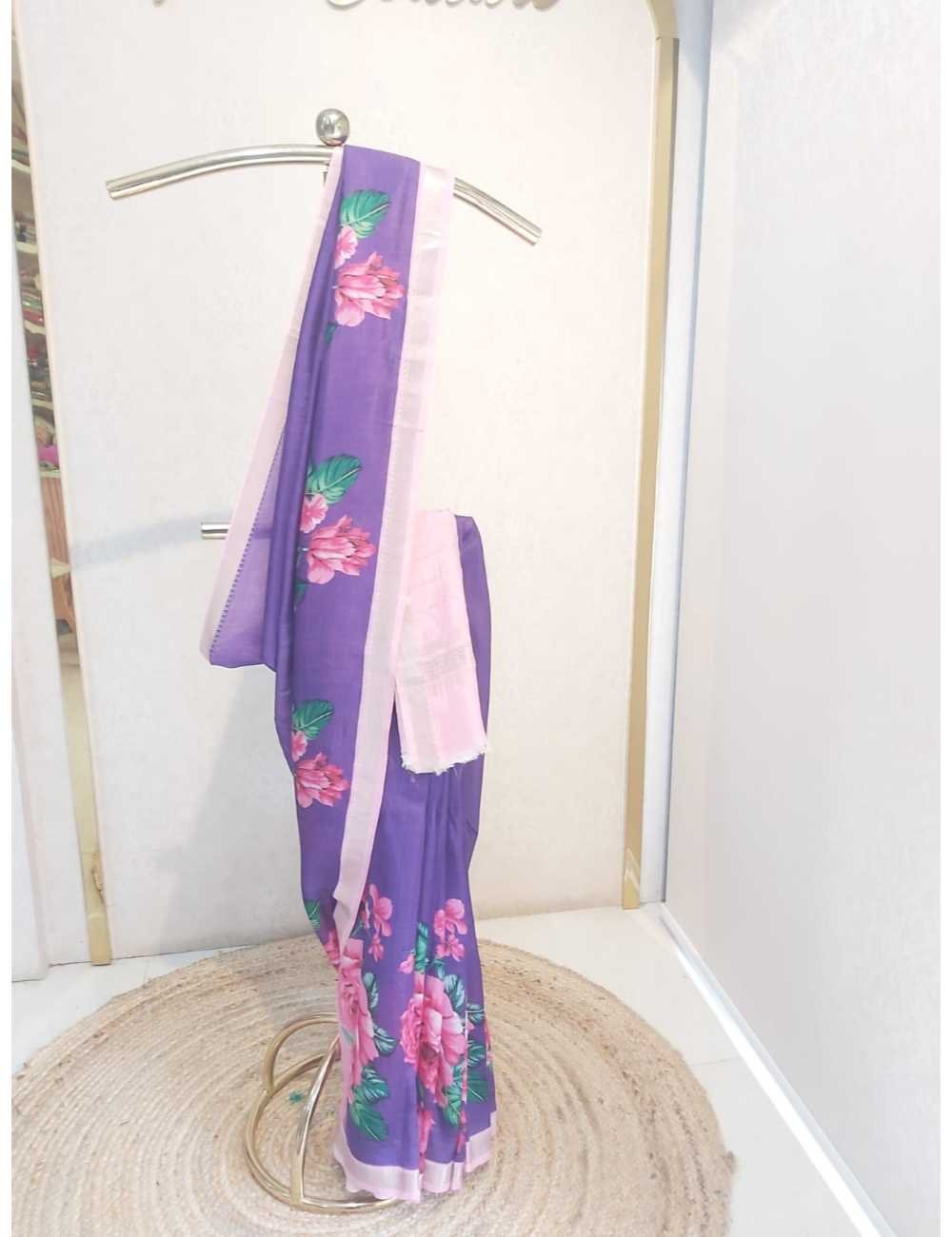 Digital Print Mangalgiri Saree Violet