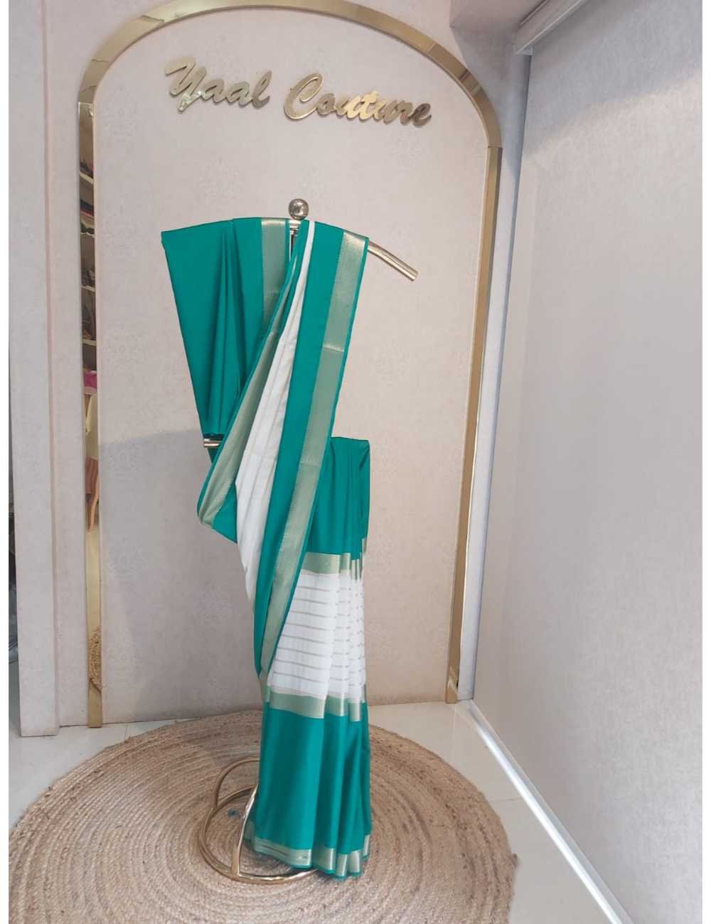 Mysore Silk in Green and White