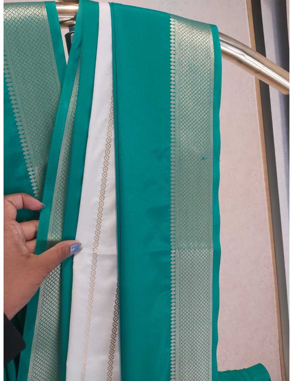 Mysore Silk in Green and White