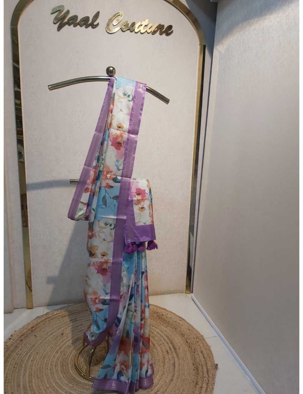 Digital Bangalore Silk  with Lavender Border