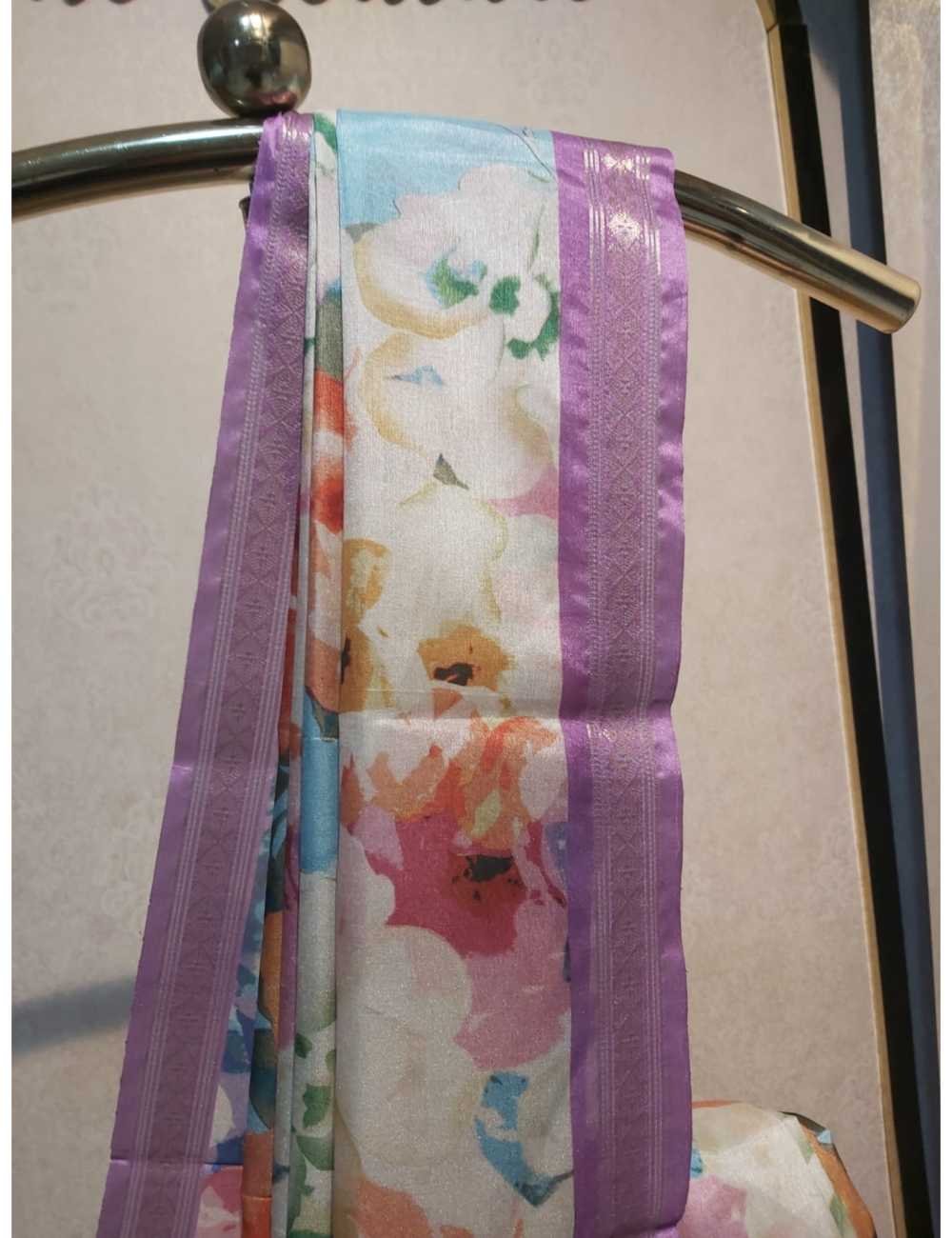 Digital Bangalore Silk  with Lavender Border