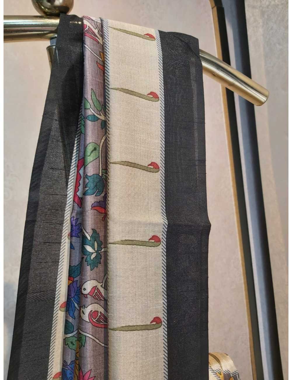 Semi Tassar with Kalamkari Print in Mauve Purple